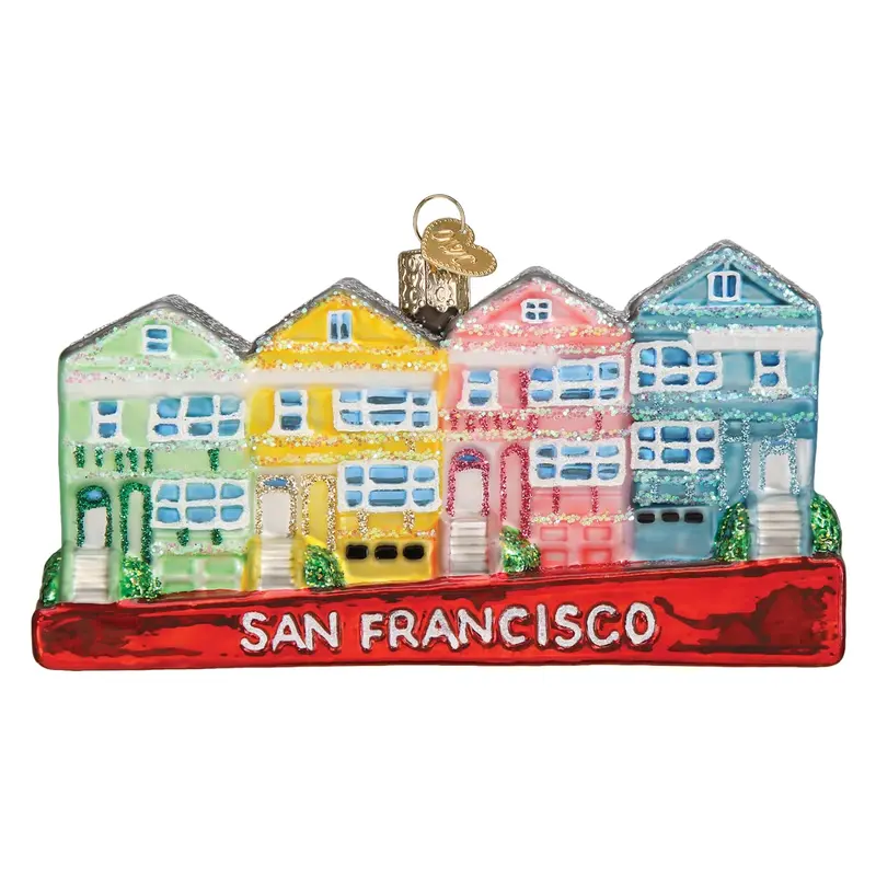 San Francisco Painted Ladies Glass Ornament – Architectural Blown Glass Christmas Decor 1