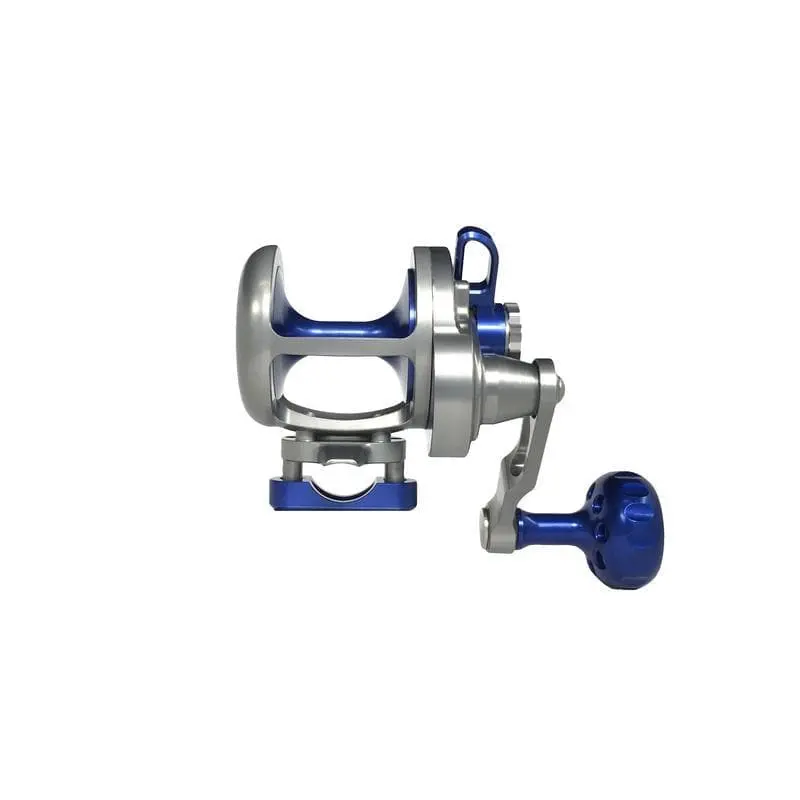 Seigler Small Game Lever Drag Reel – Compact Silver/Blue Design 1