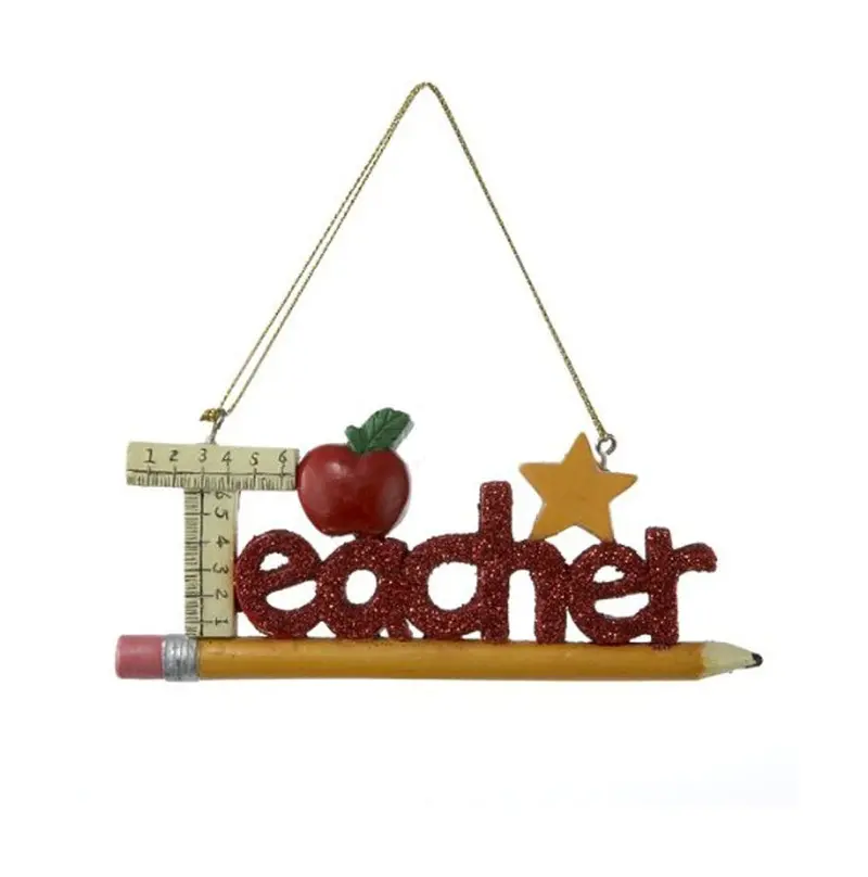 Teacher-Themed Christmas Ornament – Apple, Pencil, Ruler & Star Design 1