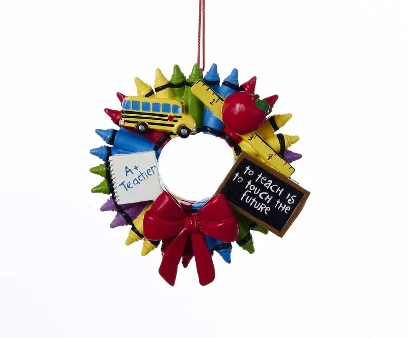 Teacher-Themed Crayon Wreath Ornament – Kurt Adler Classroom-Inspired Decor 1