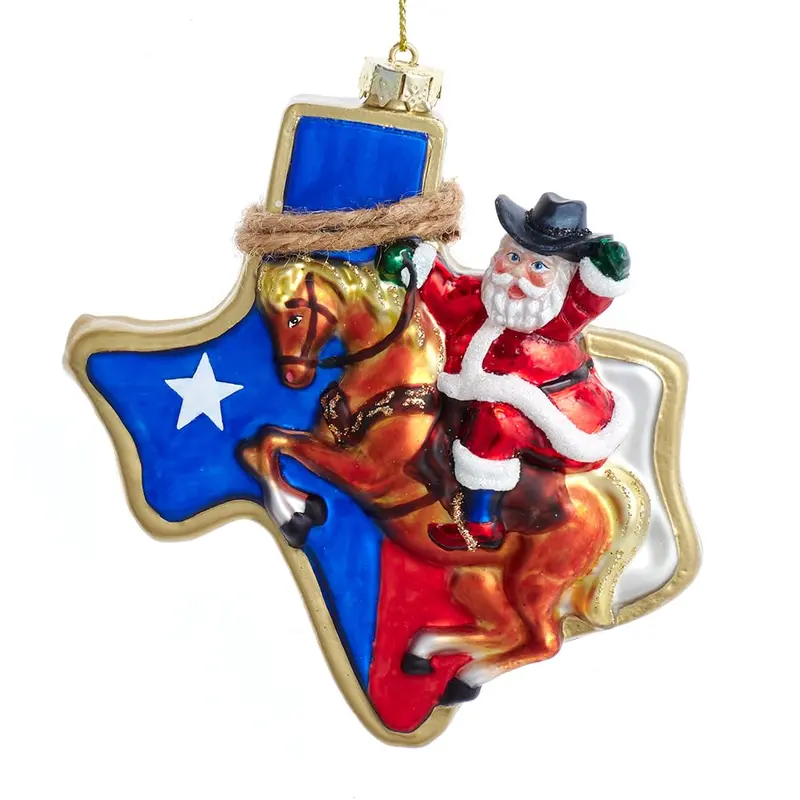 Texas Map Santa Ornament – Glass State-Themed Design By Kurt Adler 1