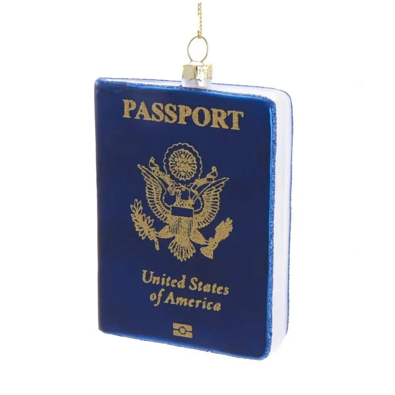 Travel-Themed Glass Passport Christmas Ornament 1