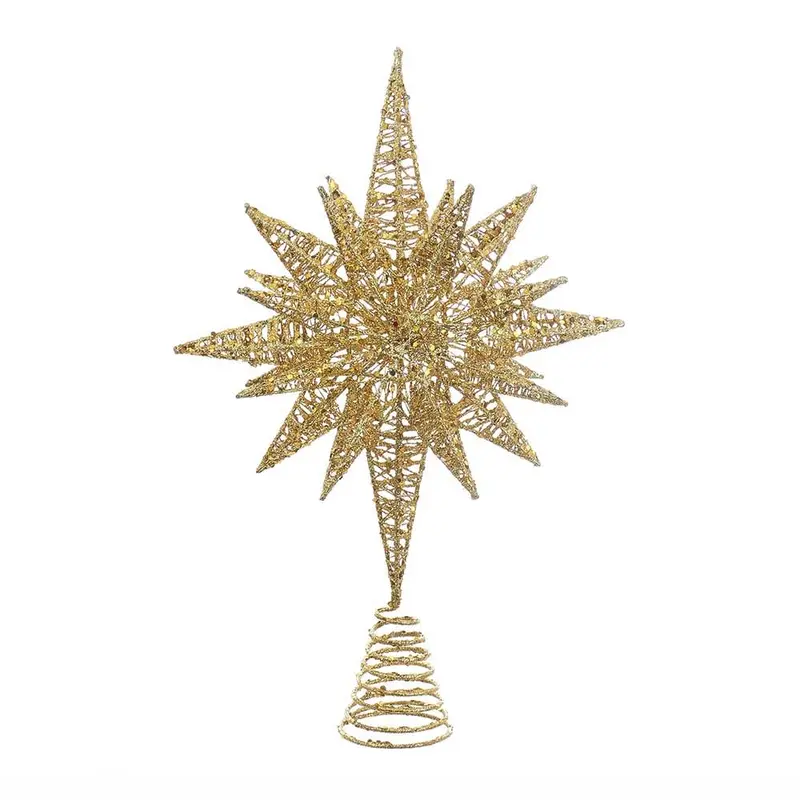 Unlit Gold Glitter Wire 3D Star Tree Topper – 16.5-Inch Kurt S. Adler Holiday Accent 1