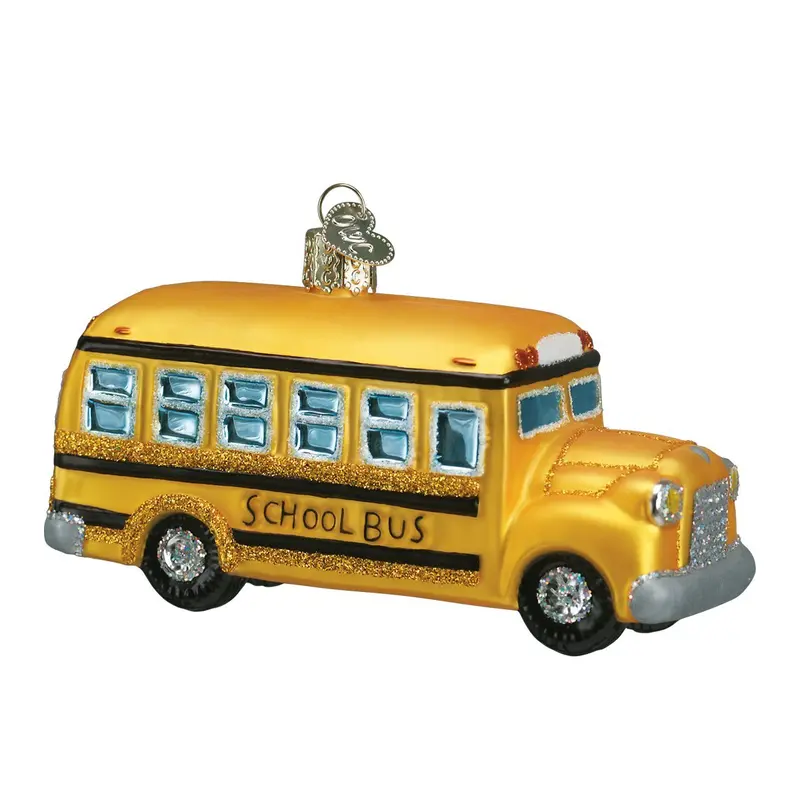 Vintage School Bus Glass Ornament – Nostalgic Transportation-Themed Holiday Decor 1