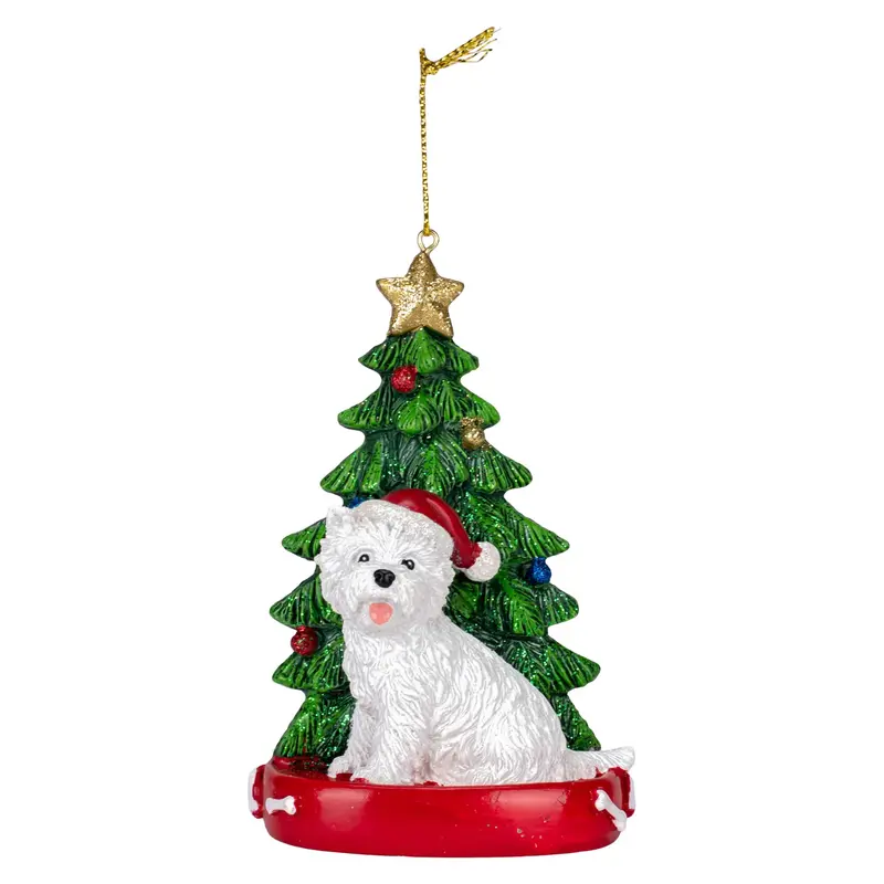 West Highland Terrier In Santa Hat With Christmas Tree Ornament (C7615Wh) 1