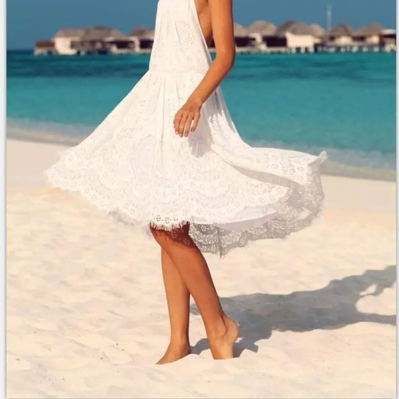 White Lace Halter Neck Dress – Elegant Summer Style 1