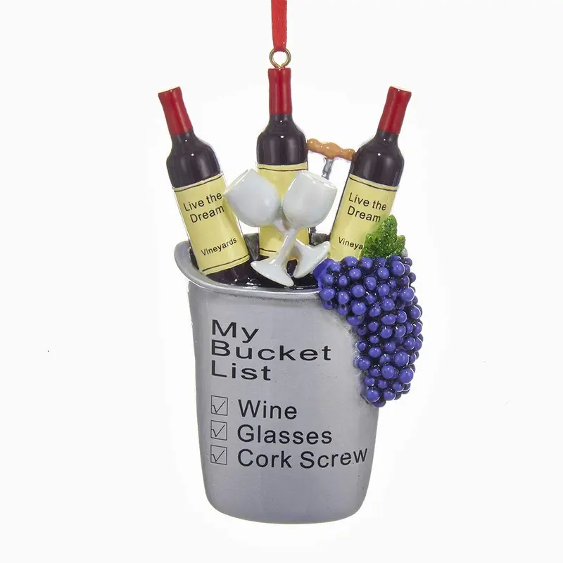 Wine-Themed Christmas Ornament – 'My Bucket List' Humorous Holiday Keepsake 1