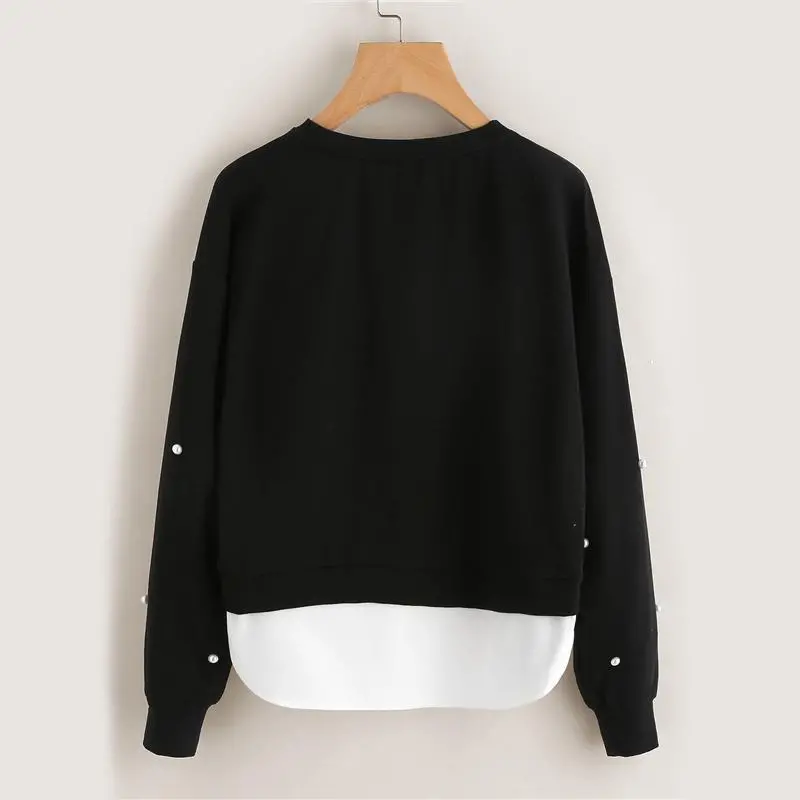 Women’S Elegant Pearl-Embellished Long-Sleeve Sweatshirt – Autumn Layering Piece 1