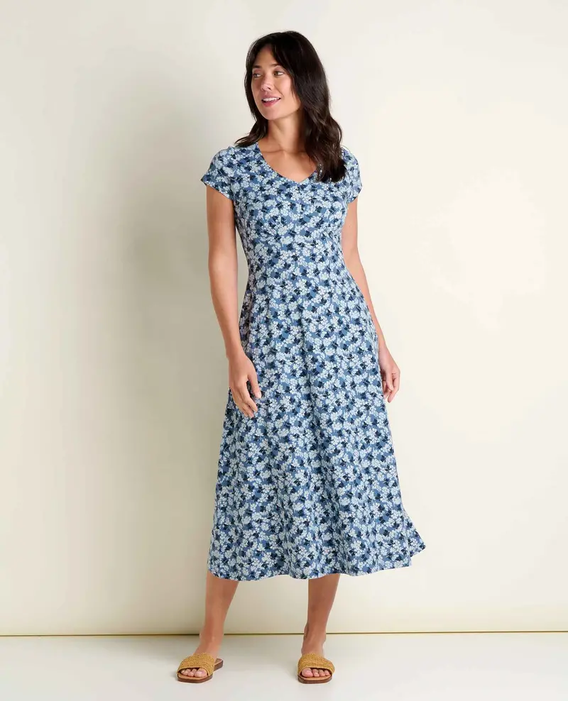 Women’S Rose Midi Short-Sleeve Dress – Flowy Silhouette