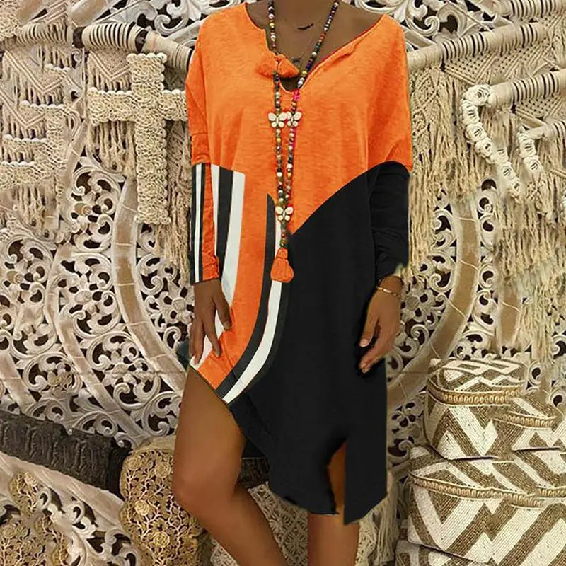 Women'S V-Neck Long Sleeve Printed Dress 5
