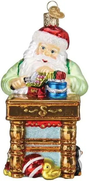 Workshop Santa Glass Hanging Ornament – Classic Santa Workshop Scene Holiday Decor 1